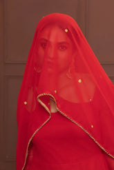 Chanderi Red Petal Neck Anarkali with Dupatta